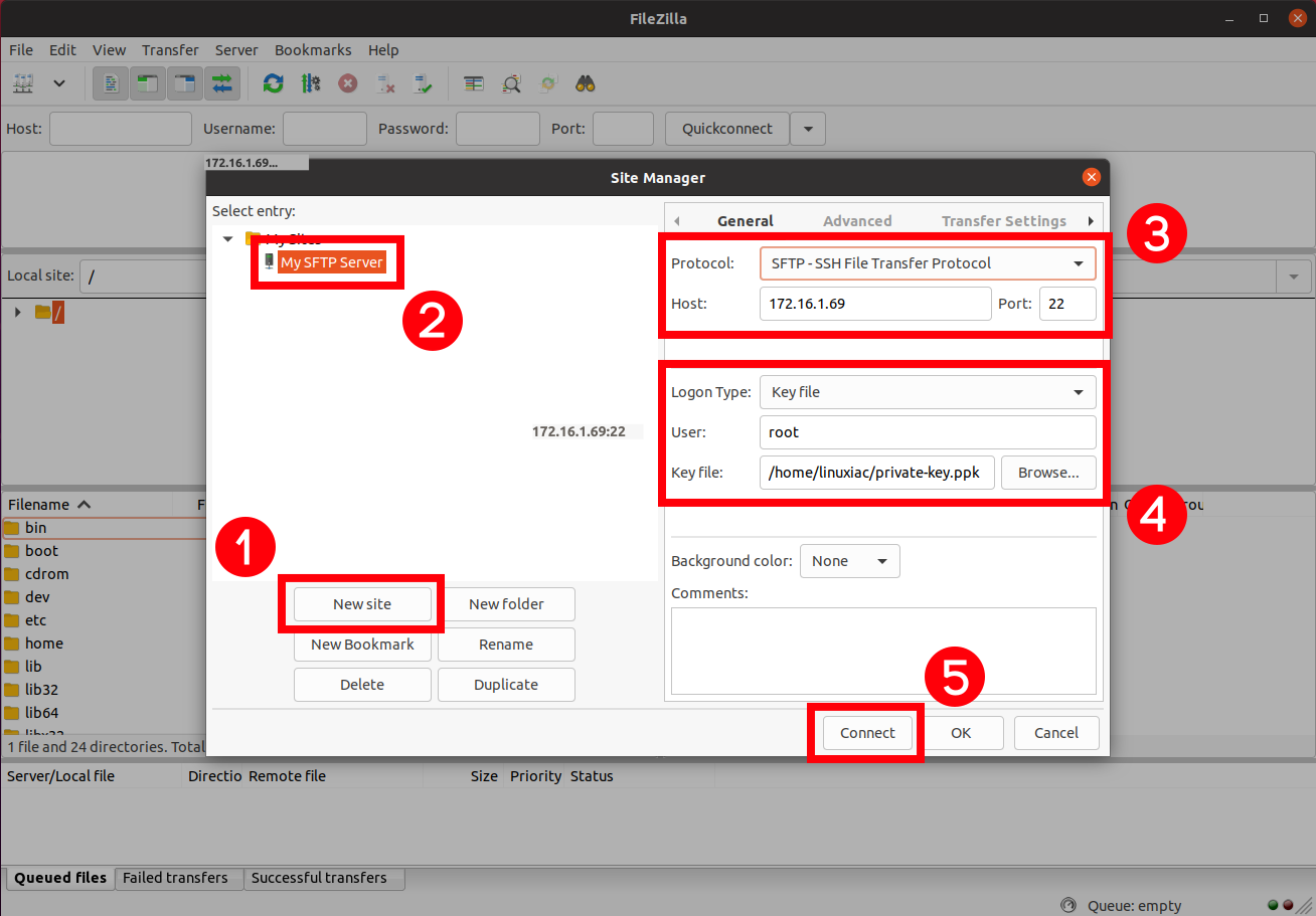 ssh key filezilla