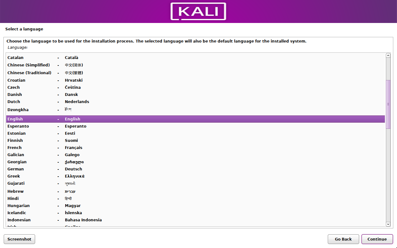 Programma di installazione di Kali Purple.