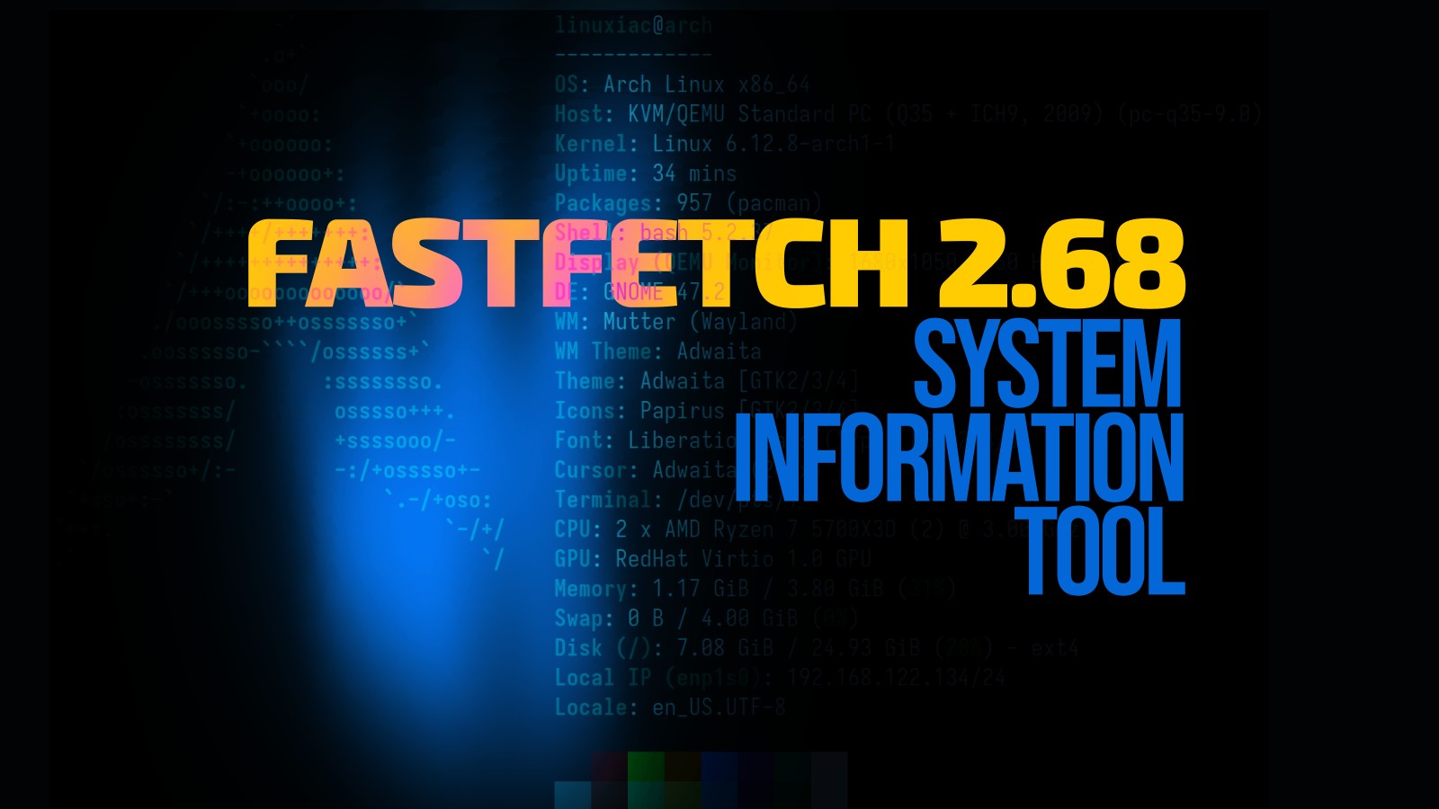 Инструмент Fastfetch 2.68.1 получил модуль мониторинга процессов и улучшенную поддержку систем Логотип и информация о системе в терминале Fastfetch